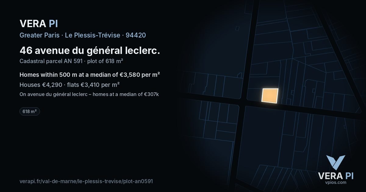 46 avenue du général leclerc, Le Plessis-Trévise at night – the plot lit, the parcels around coloured by the prices near them