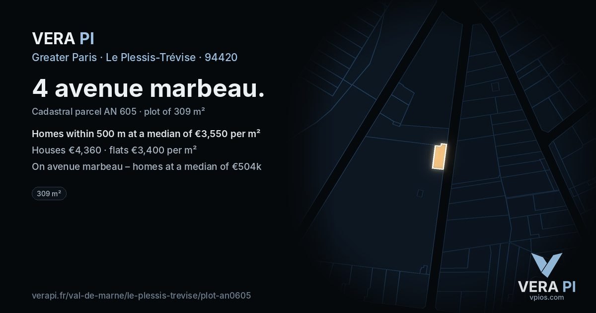 4 avenue marbeau, Le Plessis-Trévise at night – the plot lit, the parcels around coloured by the prices near them
