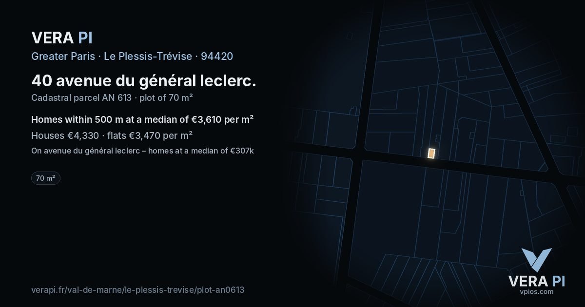 40 avenue du général leclerc, Le Plessis-Trévise at night – the plot lit, the parcels around coloured by the prices near them