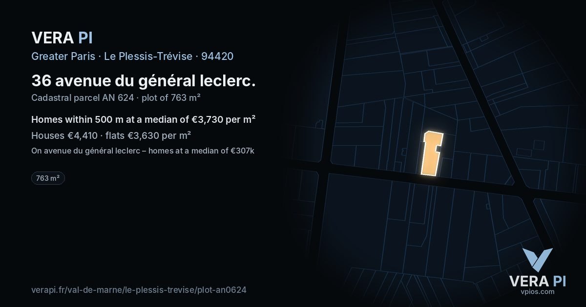36 avenue du général leclerc, Le Plessis-Trévise at night – the plot lit, the parcels around coloured by the prices near them