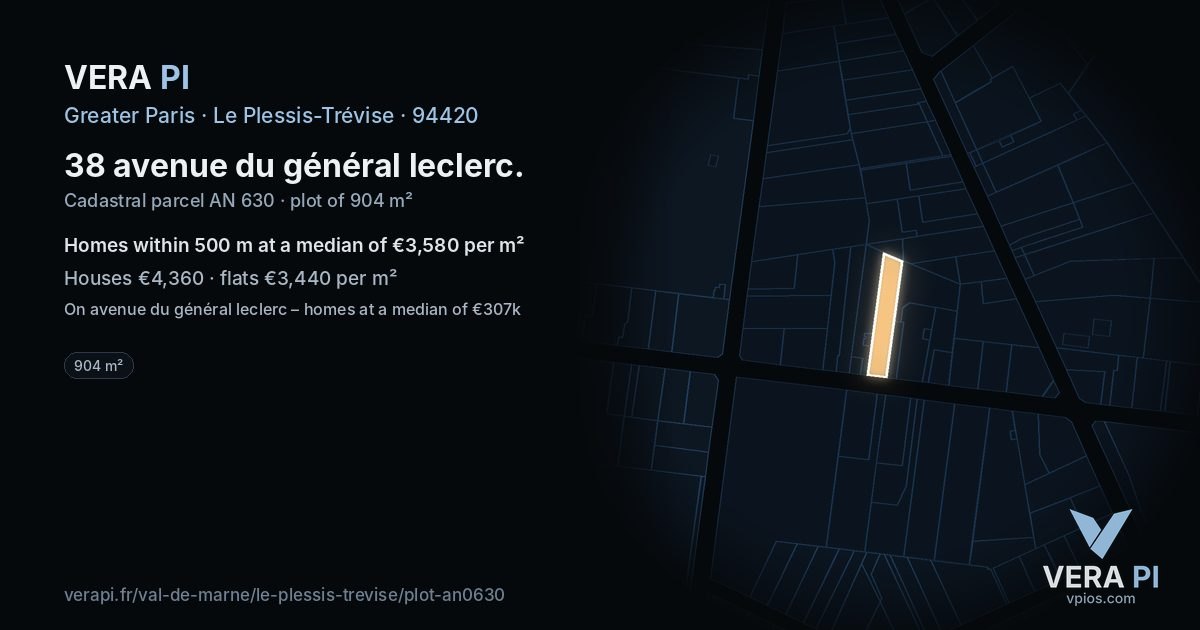 38 avenue du général leclerc, Le Plessis-Trévise at night – the plot lit, the parcels around coloured by the prices near them