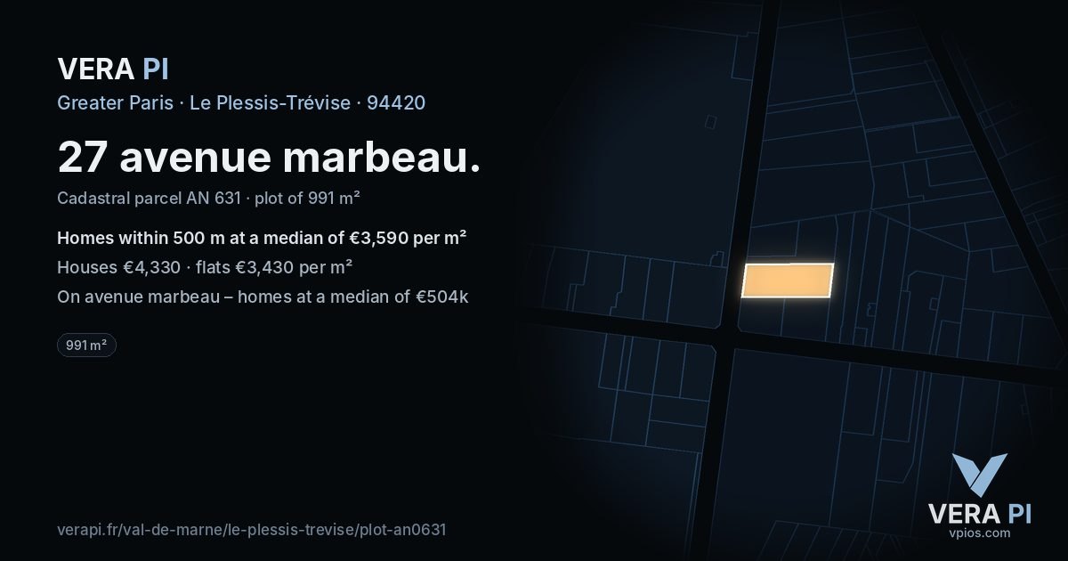 27 avenue marbeau, Le Plessis-Trévise at night – the plot lit, the parcels around coloured by the prices near them