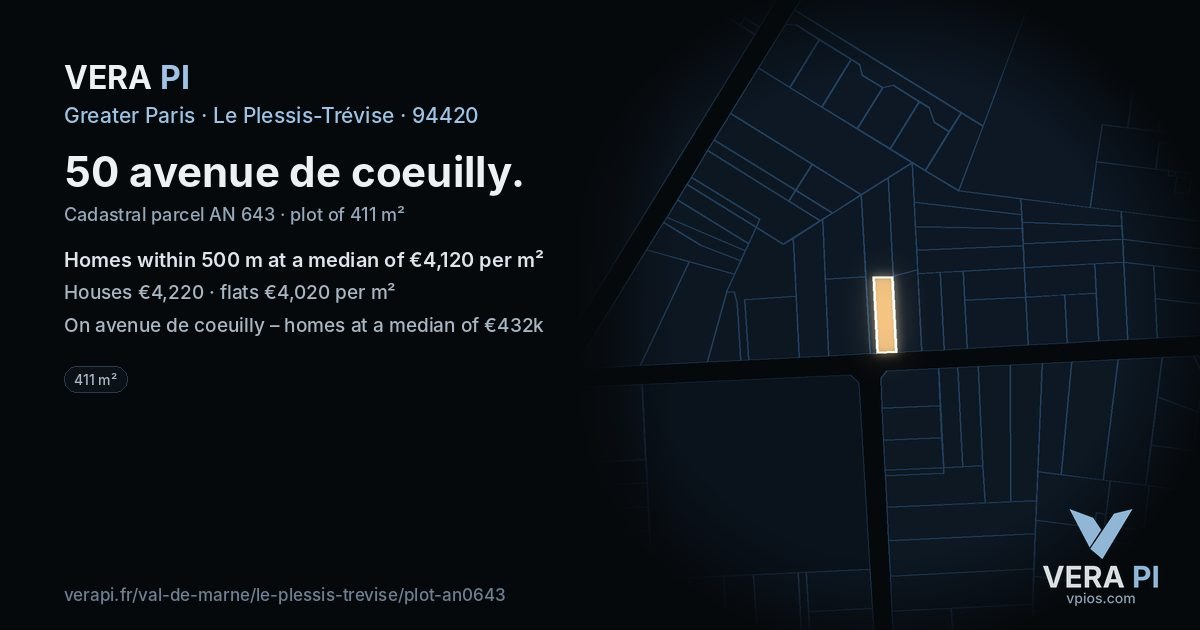 50 avenue de coeuilly, Le Plessis-Trévise at night – the plot lit, the parcels around coloured by the prices near them