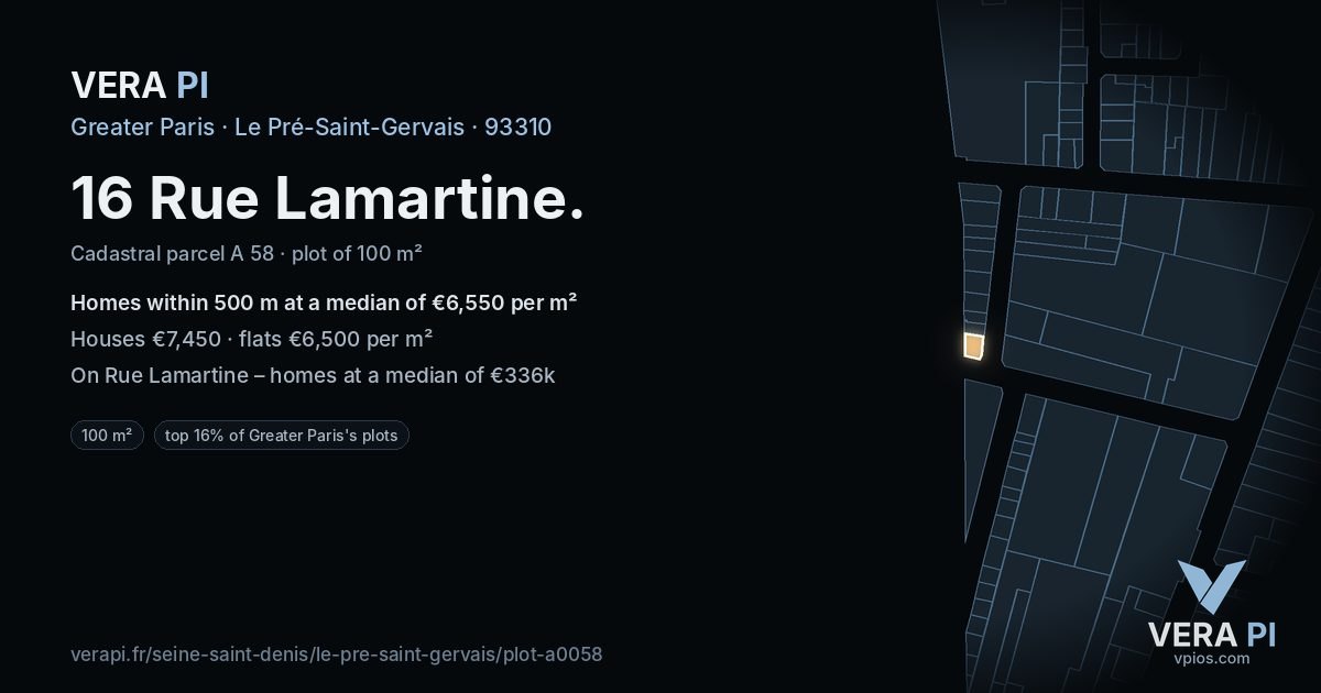 16 Rue Lamartine, Le Pré-Saint-Gervais at night – the plot lit, the parcels around coloured by the prices near them