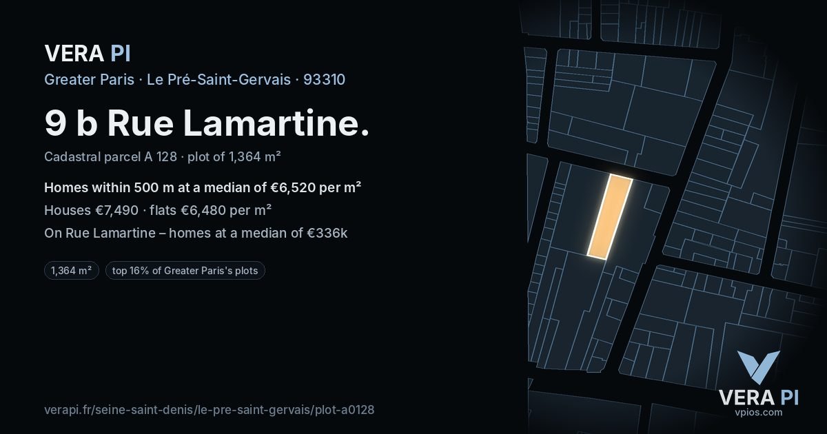 9 b Rue Lamartine, Le Pré-Saint-Gervais at night – the plot lit, the parcels around coloured by the prices near them
