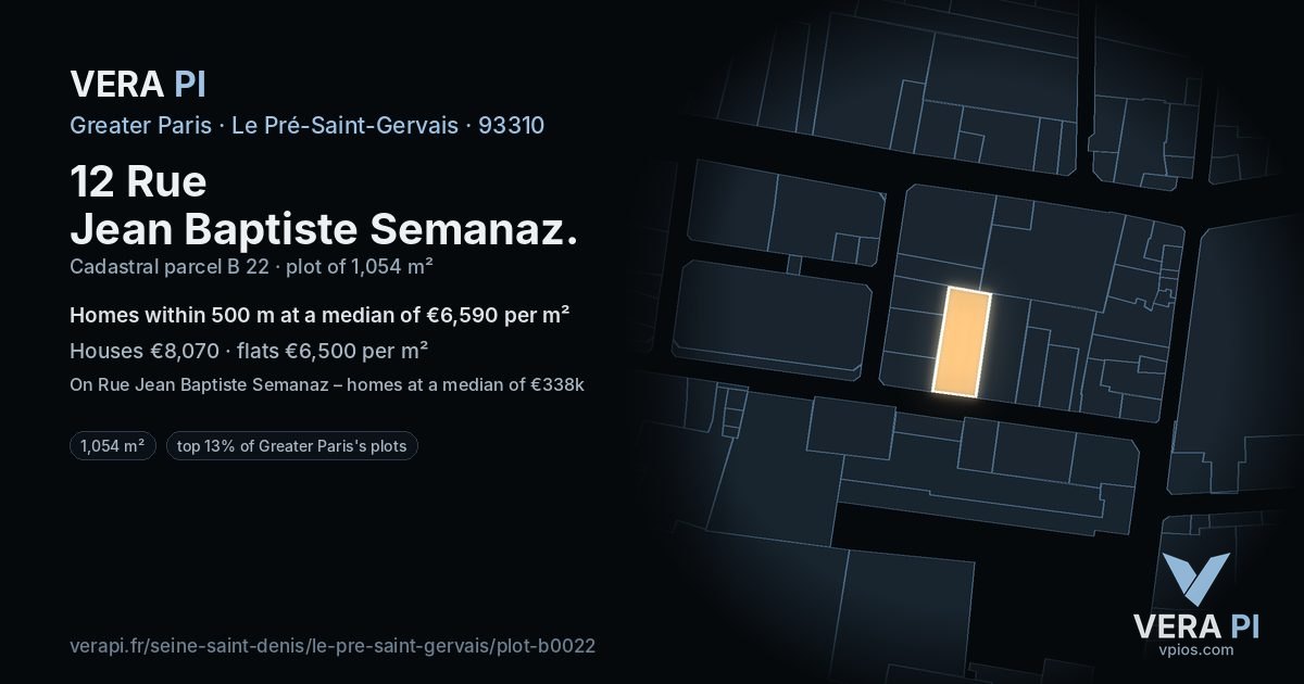 12 Rue Jean Baptiste Semanaz, Le Pré-Saint-Gervais at night – the plot lit, the parcels around coloured by the prices near them