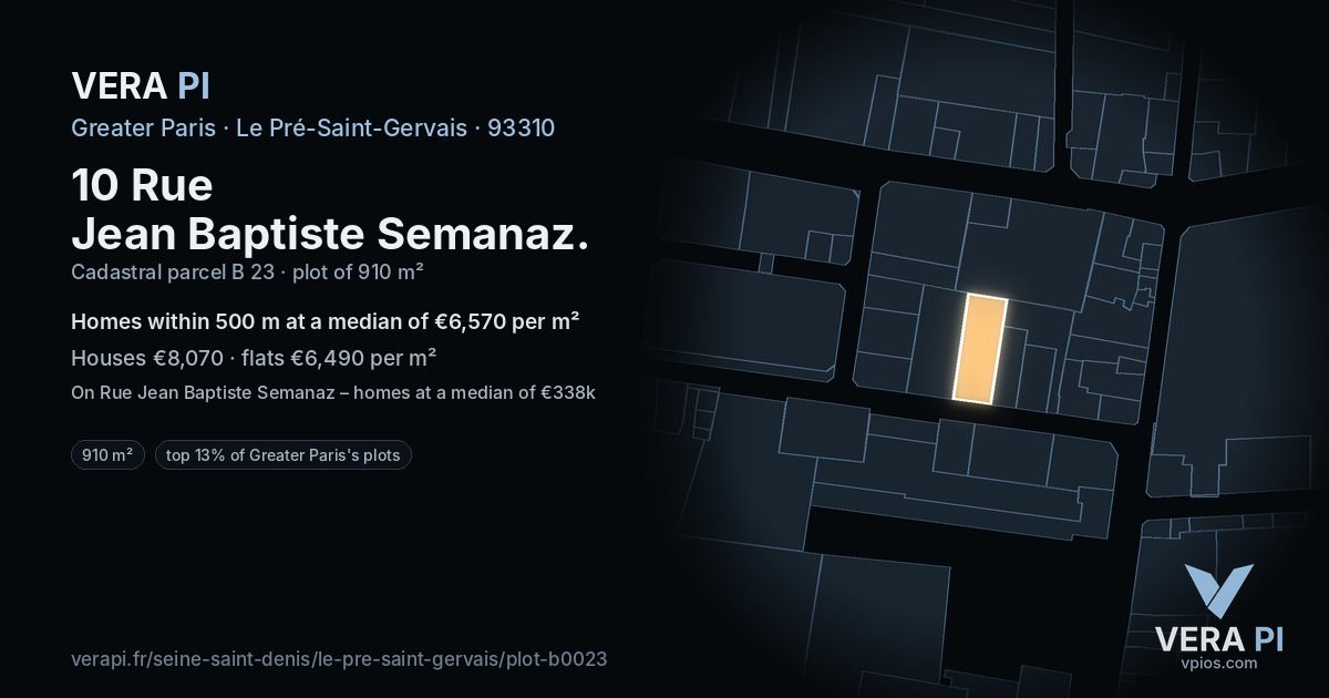 10 Rue Jean Baptiste Semanaz, Le Pré-Saint-Gervais at night – the plot lit, the parcels around coloured by the prices near them