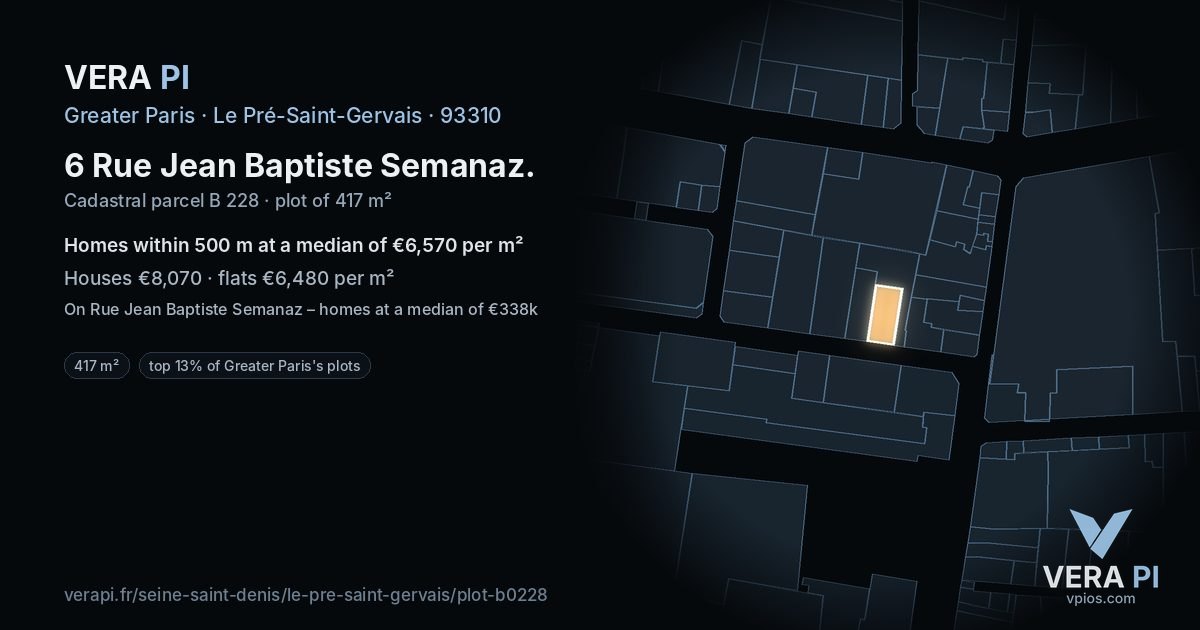 6 Rue Jean Baptiste Semanaz, Le Pré-Saint-Gervais at night – the plot lit, the parcels around coloured by the prices near them