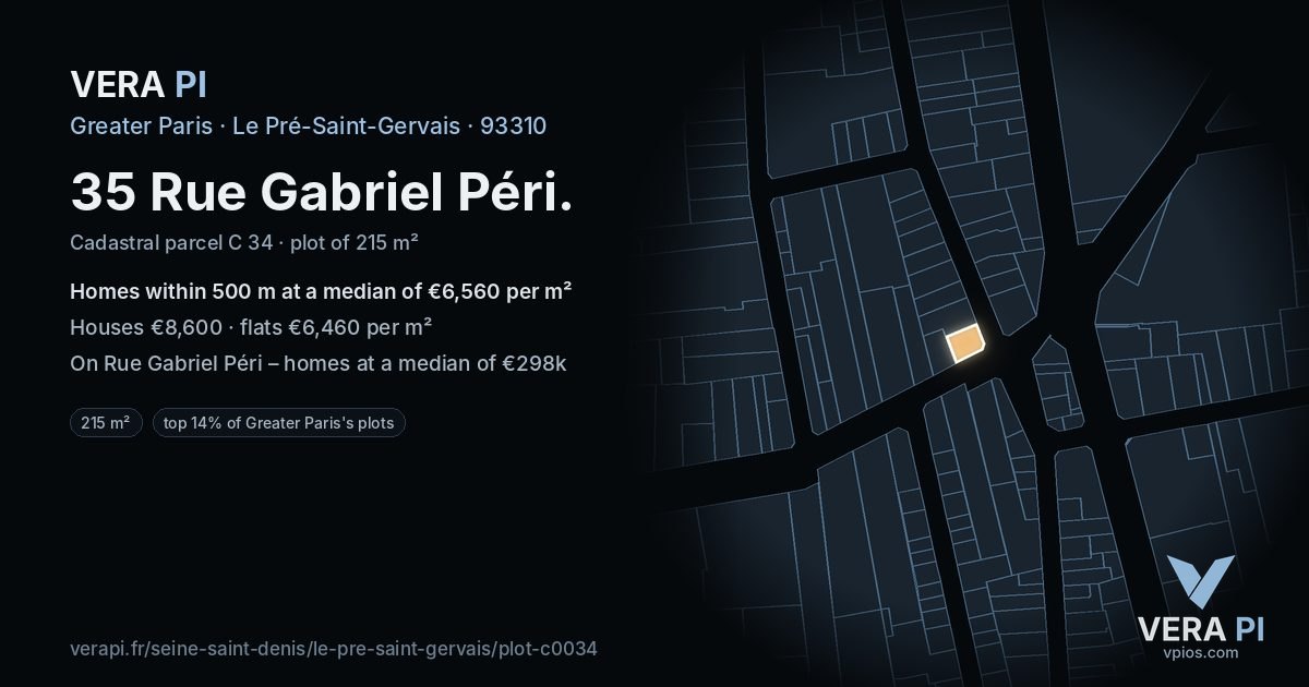 35 Rue Gabriel Péri, Le Pré-Saint-Gervais at night – the plot lit, the parcels around coloured by the prices near them