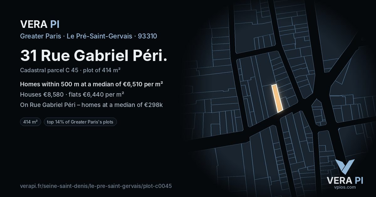 31 Rue Gabriel Péri, Le Pré-Saint-Gervais at night – the plot lit, the parcels around coloured by the prices near them