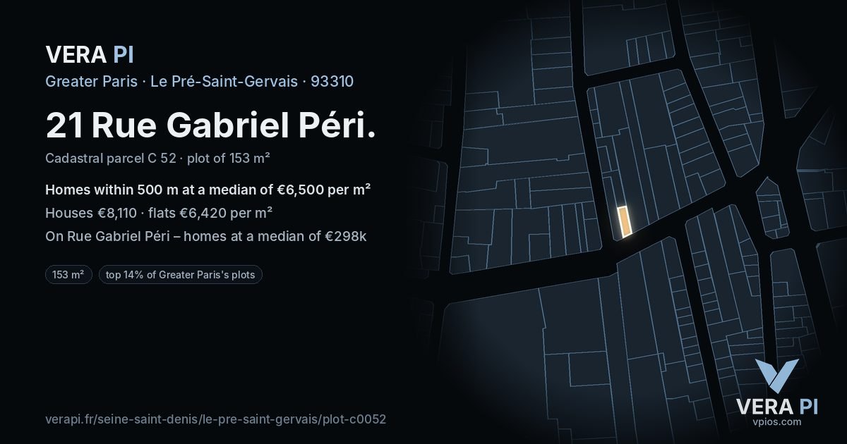 21 Rue Gabriel Péri, Le Pré-Saint-Gervais at night – the plot lit, the parcels around coloured by the prices near them