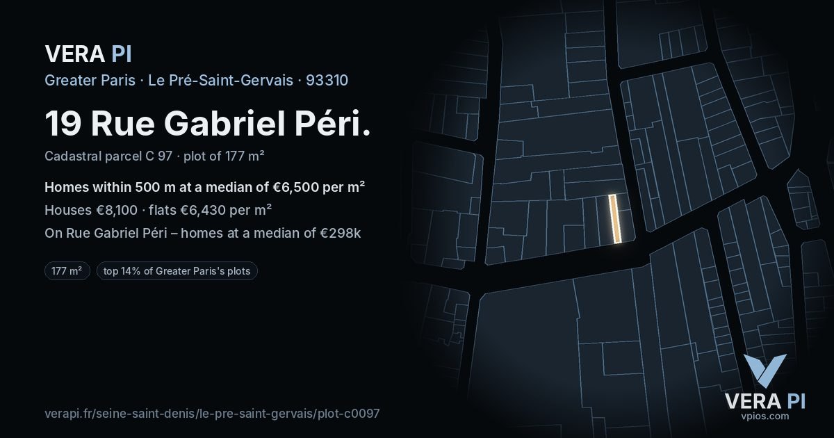 19 Rue Gabriel Péri, Le Pré-Saint-Gervais at night – the plot lit, the parcels around coloured by the prices near them