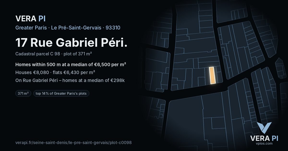 17 Rue Gabriel Péri, Le Pré-Saint-Gervais at night – the plot lit, the parcels around coloured by the prices near them