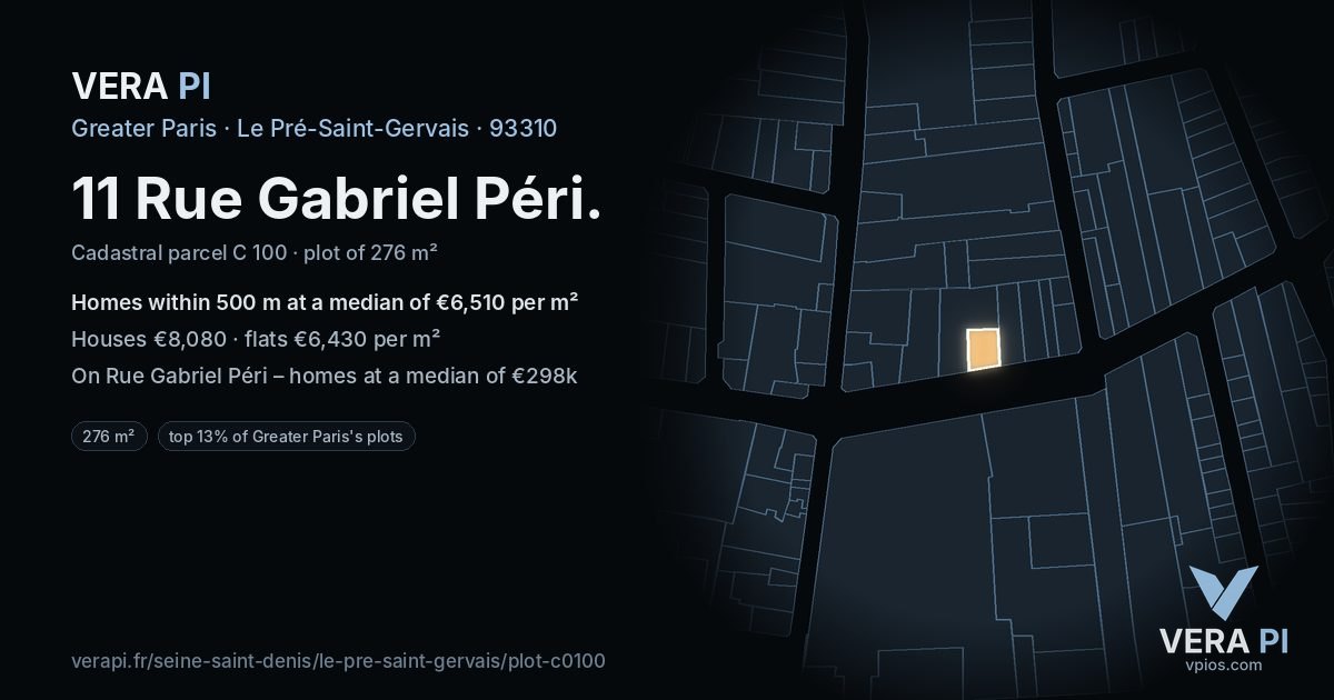 11 Rue Gabriel Péri, Le Pré-Saint-Gervais at night – the plot lit, the parcels around coloured by the prices near them