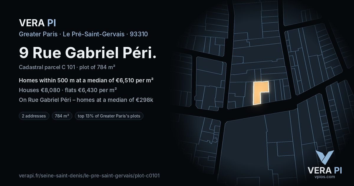 9 Rue Gabriel Péri, Le Pré-Saint-Gervais at night – the plot lit, the parcels around coloured by the prices near them