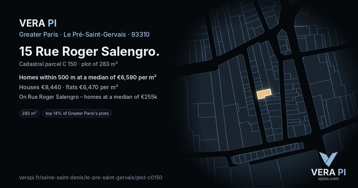 15 Rue Roger Salengro, Le Pré-Saint-Gervais at night – the plot lit, the parcels around coloured by the prices near them