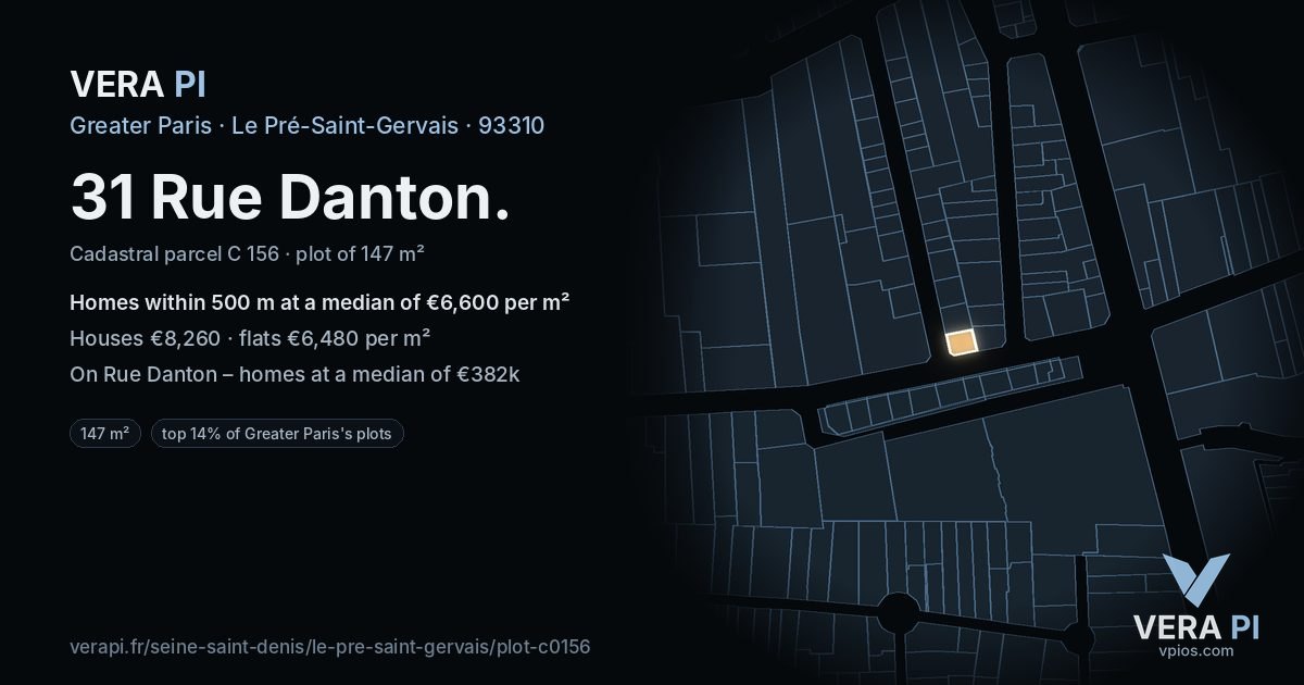 31 Rue Danton, Le Pré-Saint-Gervais at night – the plot lit, the parcels around coloured by the prices near them