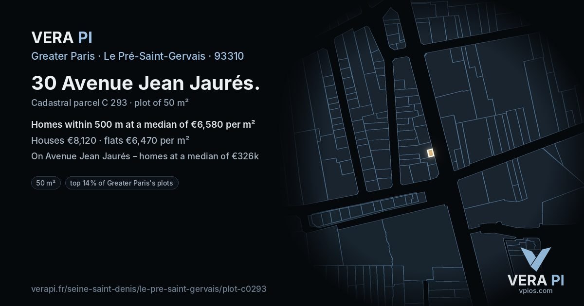 30 Avenue Jean Jaurés, Le Pré-Saint-Gervais at night – the plot lit, the parcels around coloured by the prices near them