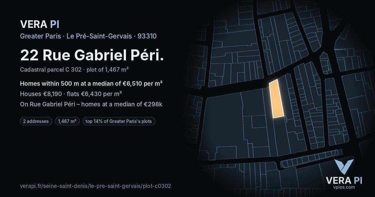 22 Rue Gabriel Péri, Le Pré-Saint-Gervais at night – the plot lit, the parcels around coloured by the prices near them