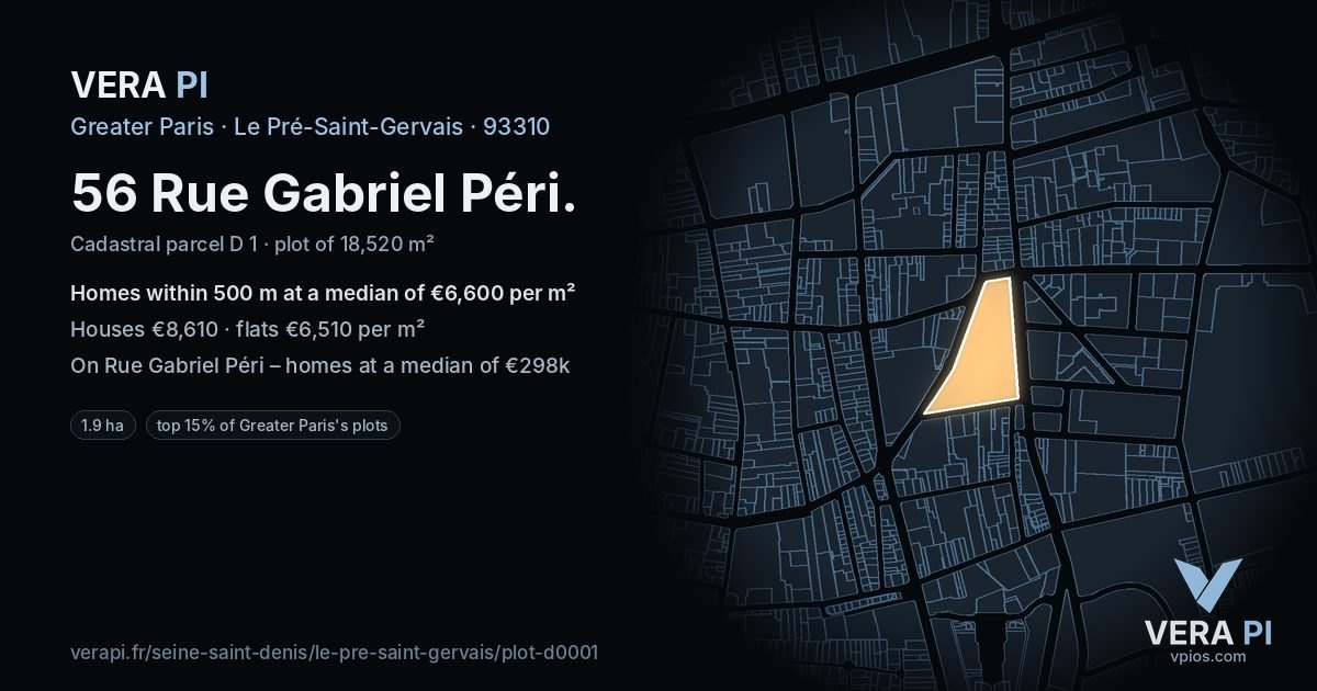 56 Rue Gabriel Péri, Le Pré-Saint-Gervais at night – the plot lit, the parcels around coloured by the prices near them