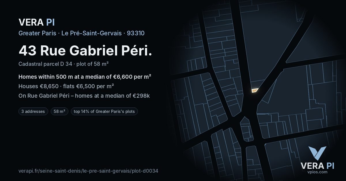 43 Rue Gabriel Péri, Le Pré-Saint-Gervais at night – the plot lit, the parcels around coloured by the prices near them