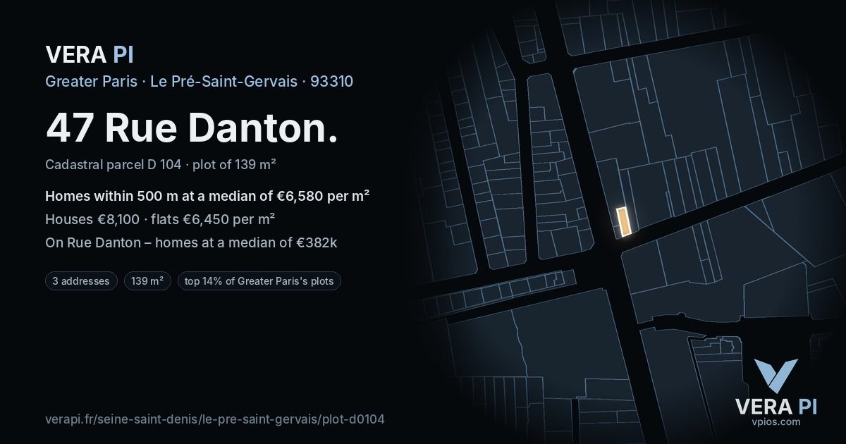 47 Rue Danton, Le Pré-Saint-Gervais at night – the plot lit, the parcels around coloured by the prices near them
