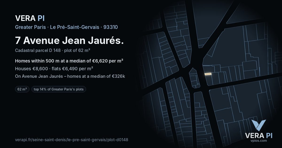 7 Avenue Jean Jaurés, Le Pré-Saint-Gervais at night – the plot lit, the parcels around coloured by the prices near them