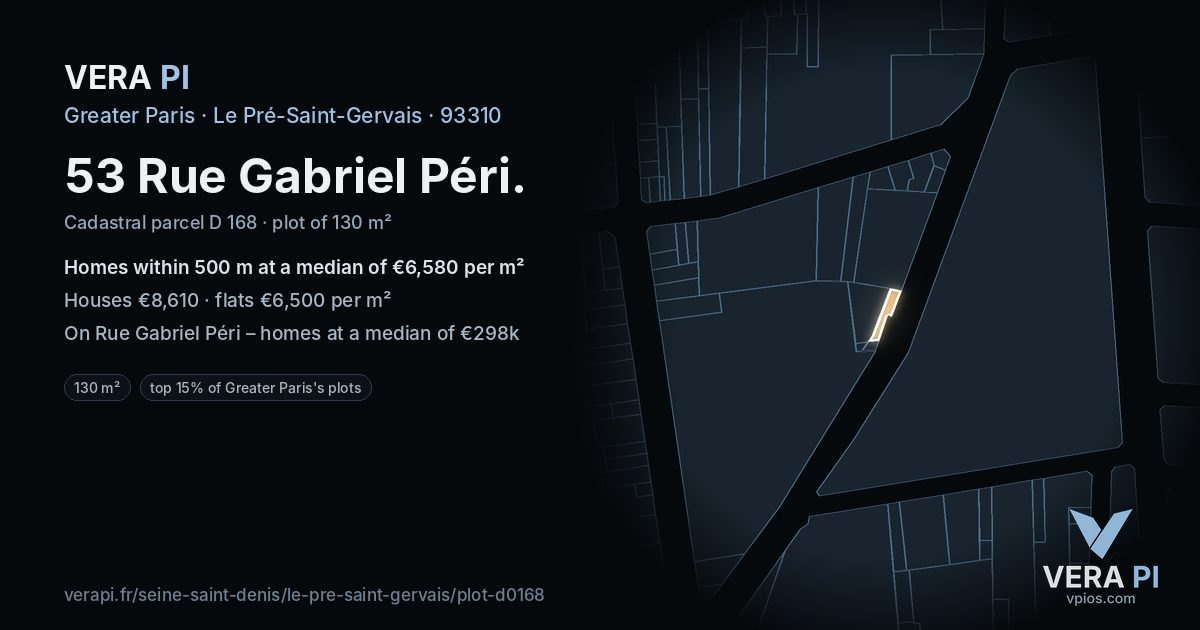 53 Rue Gabriel Péri, Le Pré-Saint-Gervais at night – the plot lit, the parcels around coloured by the prices near them