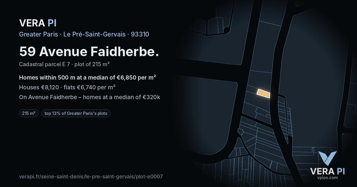 59 Avenue Faidherbe, Le Pré-Saint-Gervais at night – the plot lit, the parcels around coloured by the prices near them