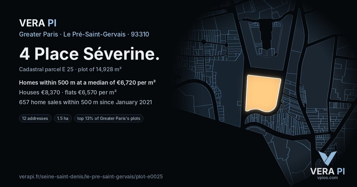 4 Place Séverine, Le Pré-Saint-Gervais at night – the plot lit, the parcels around coloured by the prices near them