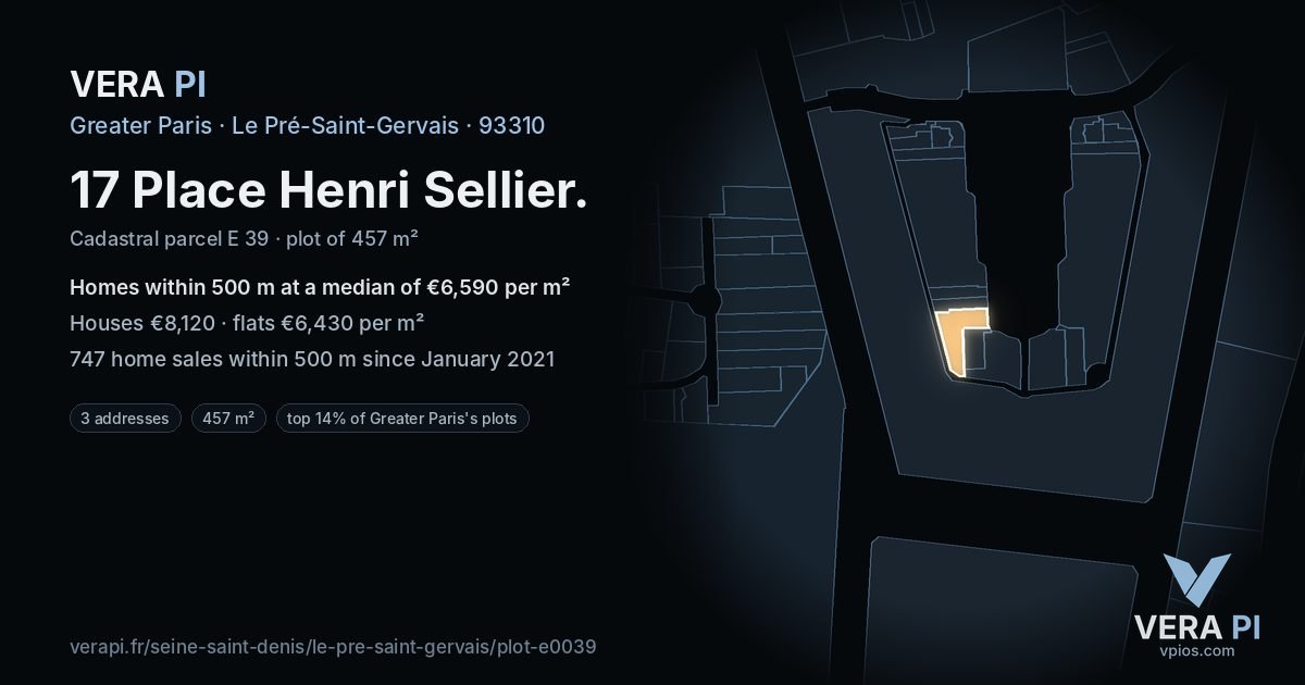 17 Place Henri Sellier, Le Pré-Saint-Gervais at night – the plot lit, the parcels around coloured by the prices near them