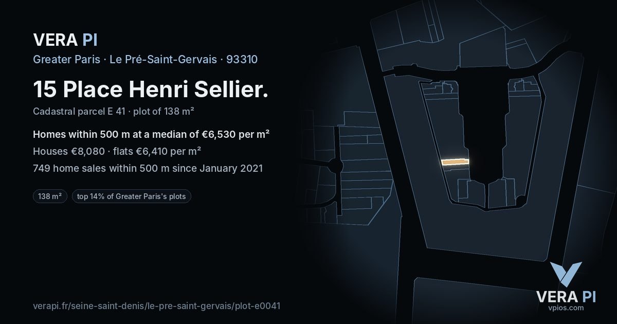 15 Place Henri Sellier, Le Pré-Saint-Gervais at night – the plot lit, the parcels around coloured by the prices near them