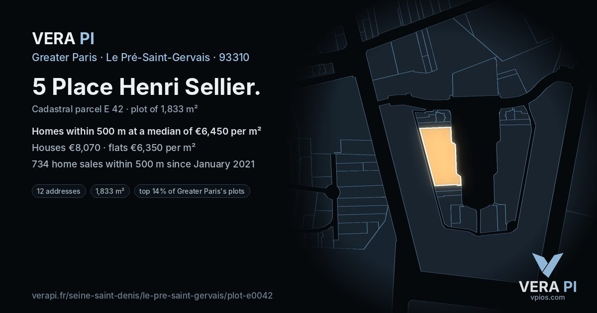 5 Place Henri Sellier, Le Pré-Saint-Gervais at night – the plot lit, the parcels around coloured by the prices near them