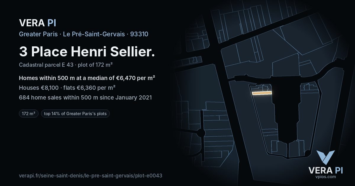 3 Place Henri Sellier, Le Pré-Saint-Gervais at night – the plot lit, the parcels around coloured by the prices near them