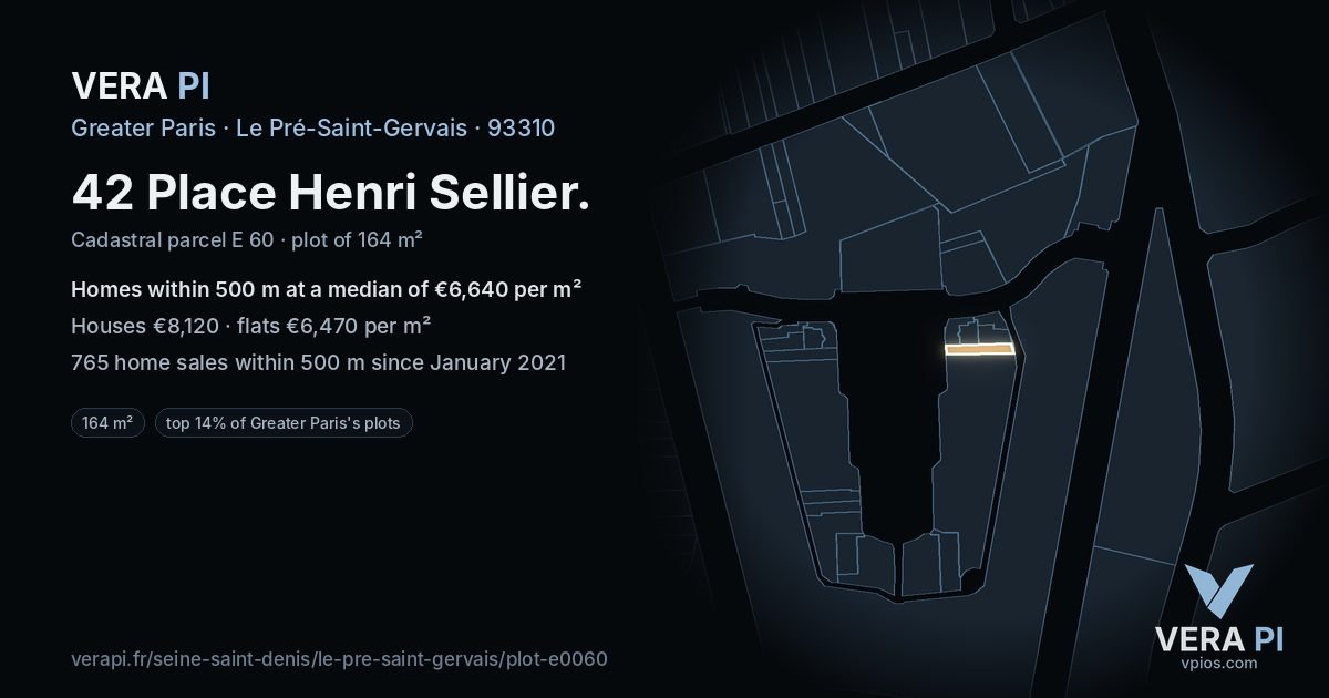 42 Place Henri Sellier, Le Pré-Saint-Gervais at night – the plot lit, the parcels around coloured by the prices near them