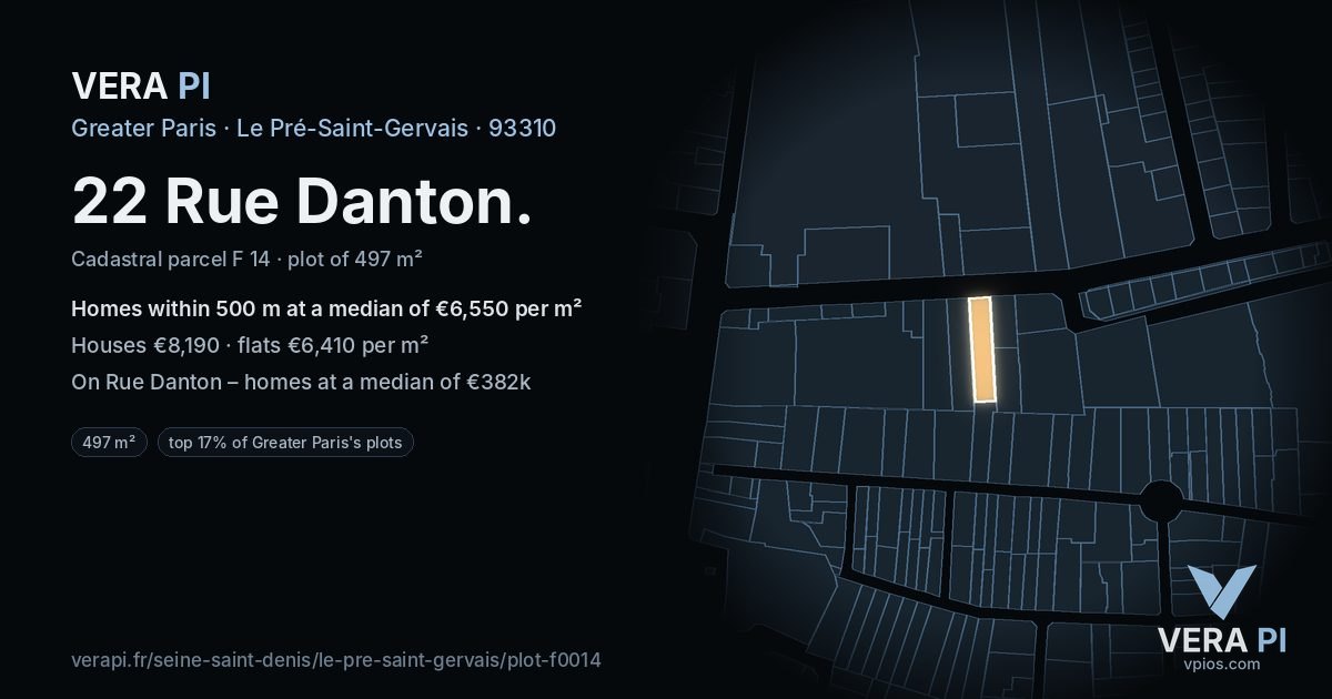 22 Rue Danton, Le Pré-Saint-Gervais at night – the plot lit, the parcels around coloured by the prices near them