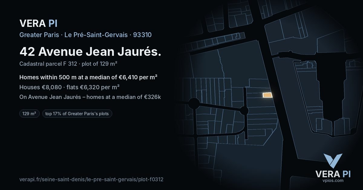42 Avenue Jean Jaurés, Le Pré-Saint-Gervais at night – the plot lit, the parcels around coloured by the prices near them