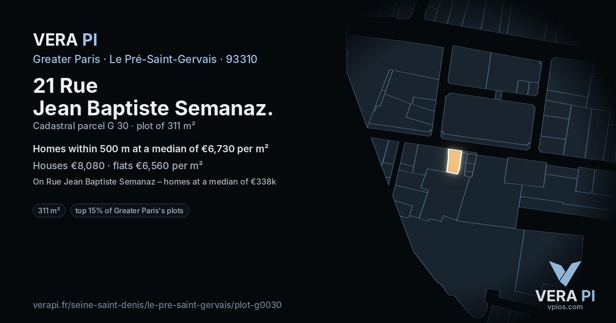 21 Rue Jean Baptiste Semanaz, Le Pré-Saint-Gervais at night – the plot lit, the parcels around coloured by the prices near them