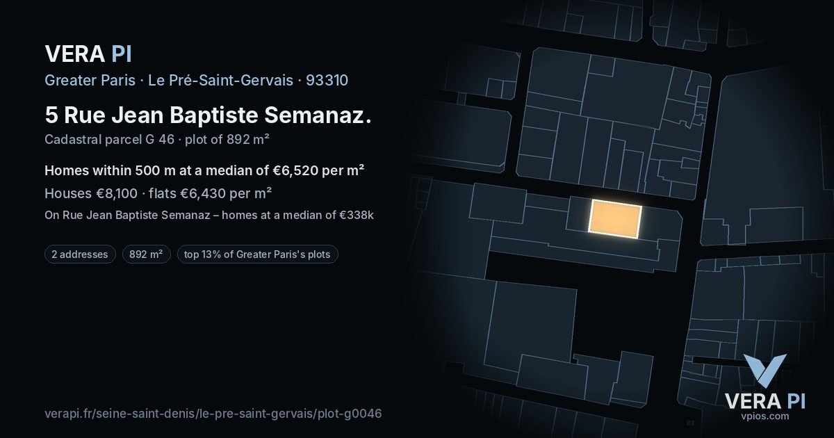 5 Rue Jean Baptiste Semanaz, Le Pré-Saint-Gervais at night – the plot lit, the parcels around coloured by the prices near them