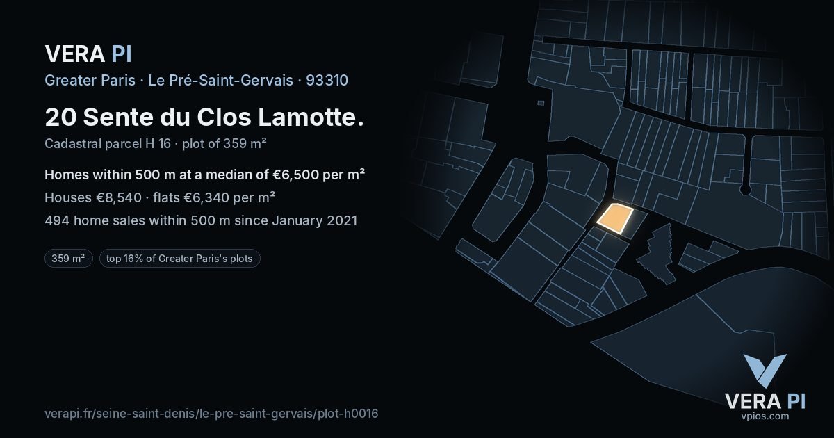 20 Sente du Clos Lamotte, Le Pré-Saint-Gervais at night – the plot lit, the parcels around coloured by the prices near them