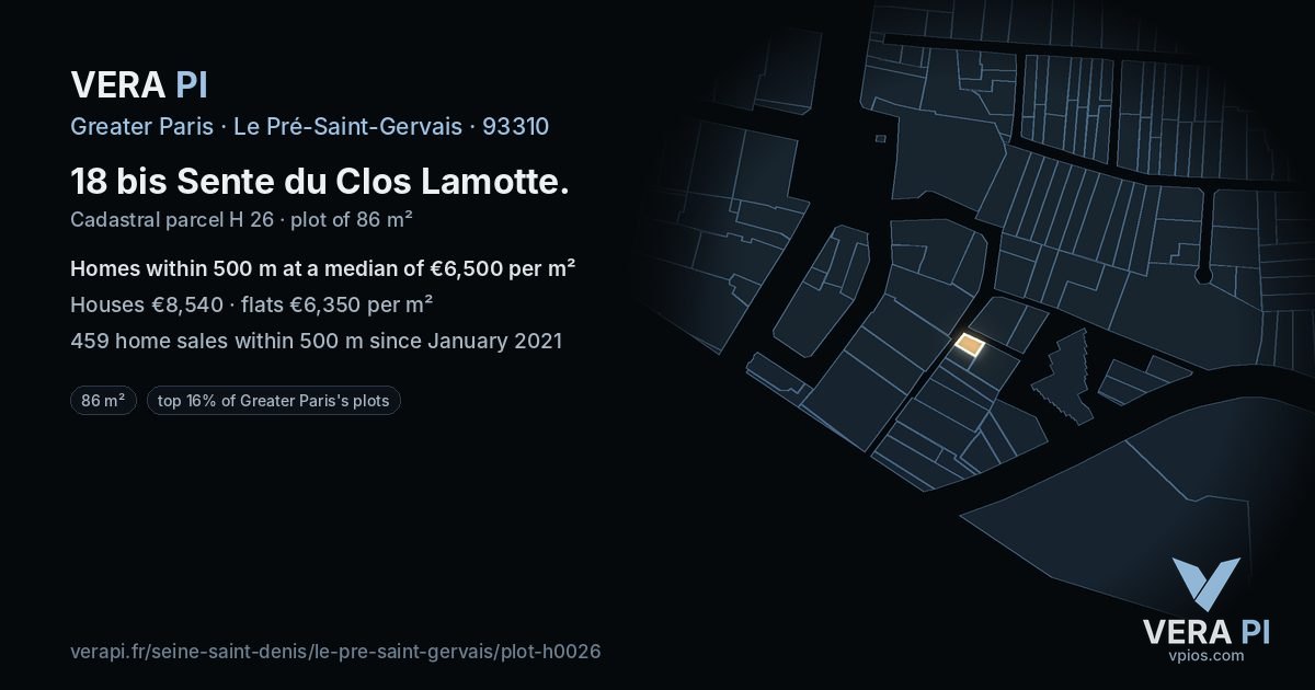18 bis Sente du Clos Lamotte, Le Pré-Saint-Gervais at night – the plot lit, the parcels around coloured by the prices near them