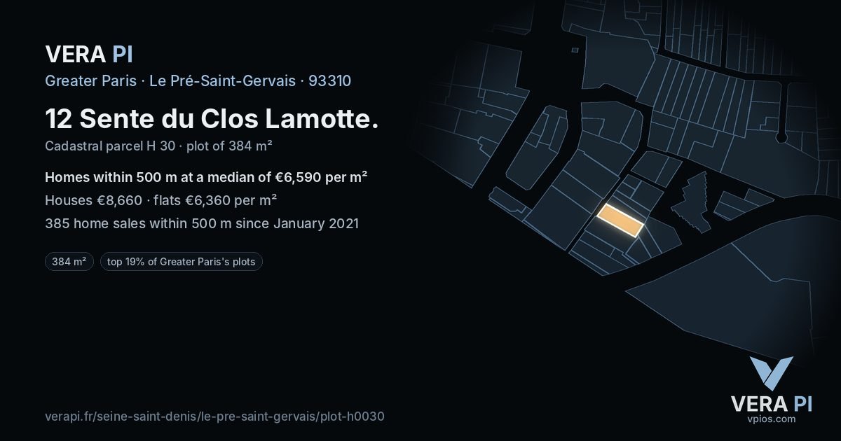 12 Sente du Clos Lamotte, Le Pré-Saint-Gervais at night – the plot lit, the parcels around coloured by the prices near them