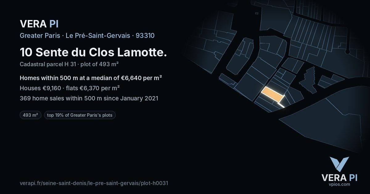 10 Sente du Clos Lamotte, Le Pré-Saint-Gervais at night – the plot lit, the parcels around coloured by the prices near them