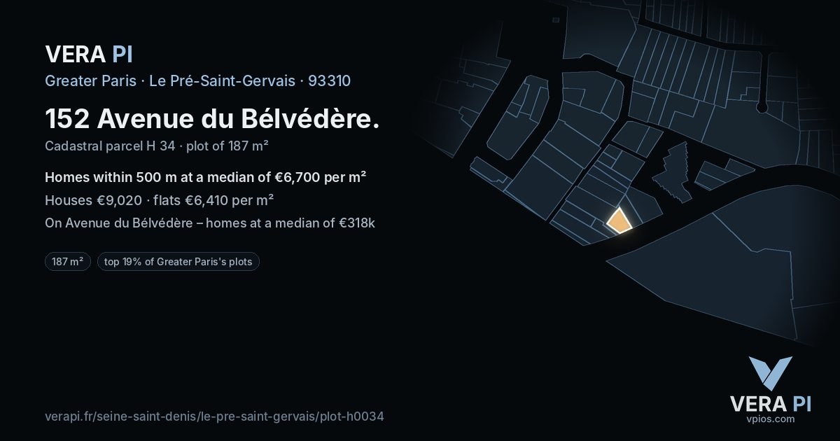 152 Avenue du Bélvédère, Le Pré-Saint-Gervais at night – the plot lit, the parcels around coloured by the prices near them