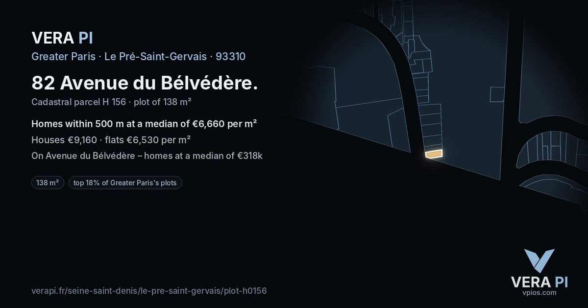 82 Avenue du Bélvédère, Le Pré-Saint-Gervais at night – the plot lit, the parcels around coloured by the prices near them