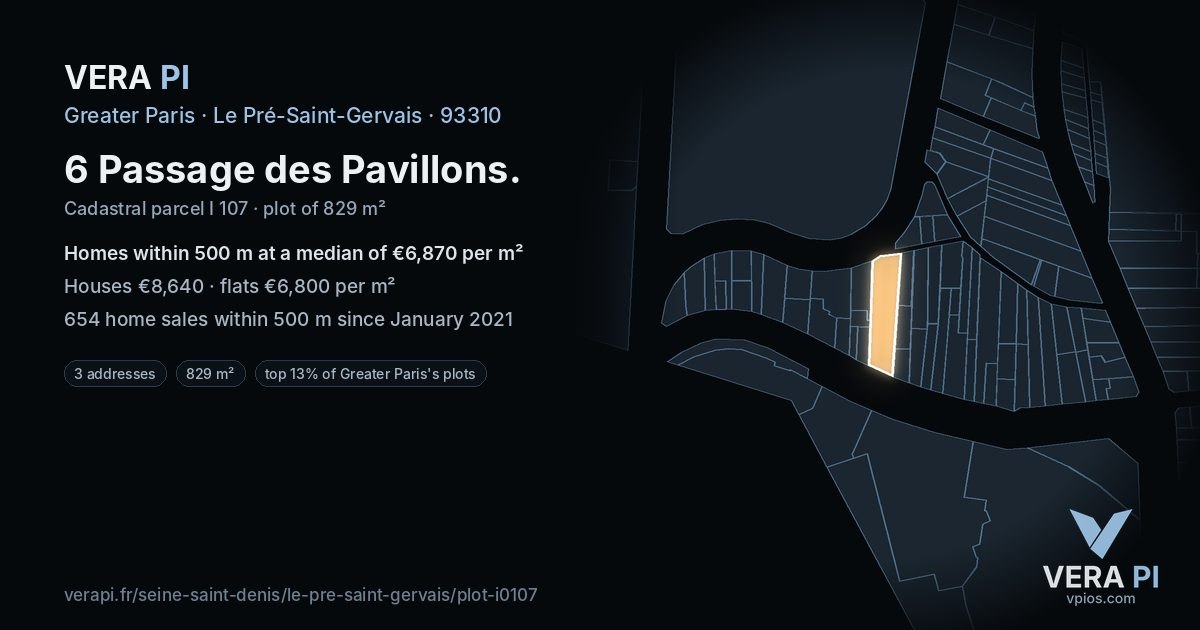 6 Passage des Pavillons, Le Pré-Saint-Gervais at night – the plot lit, the parcels around coloured by the prices near them