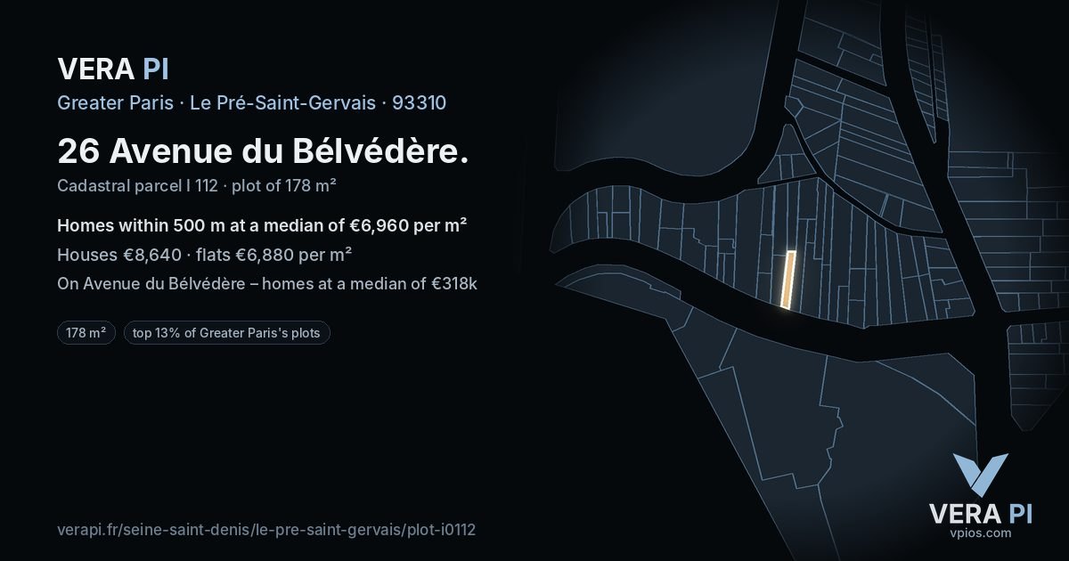 26 Avenue du Bélvédère, Le Pré-Saint-Gervais at night – the plot lit, the parcels around coloured by the prices near them