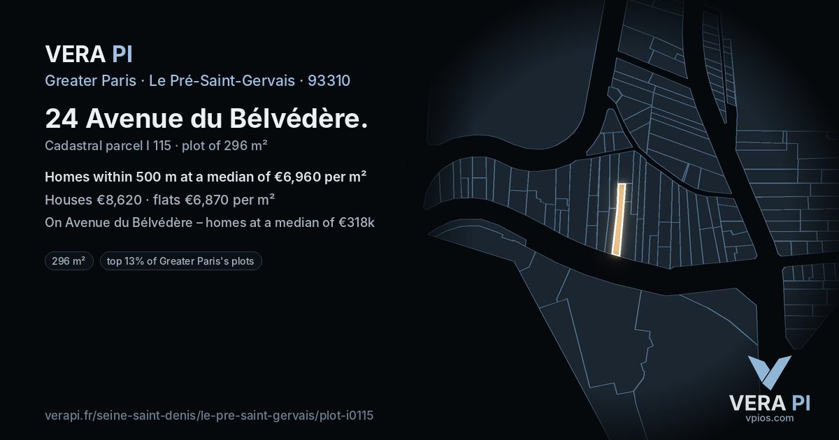 24 Avenue du Bélvédère, Le Pré-Saint-Gervais at night – the plot lit, the parcels around coloured by the prices near them