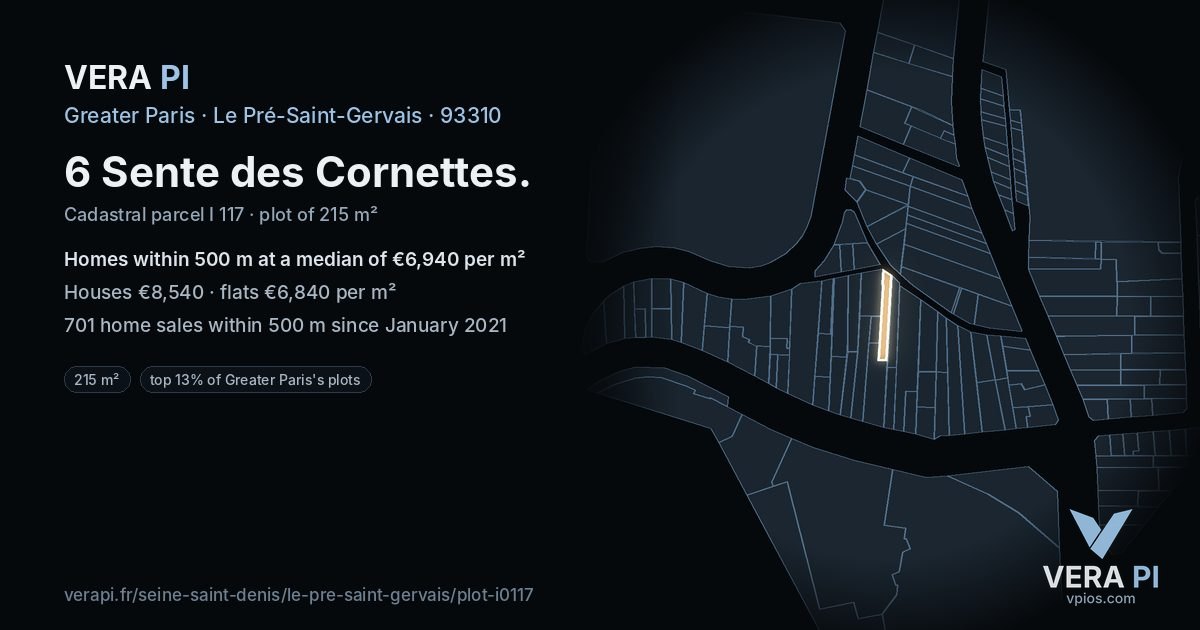 6 Sente des Cornettes, Le Pré-Saint-Gervais at night – the plot lit, the parcels around coloured by the prices near them