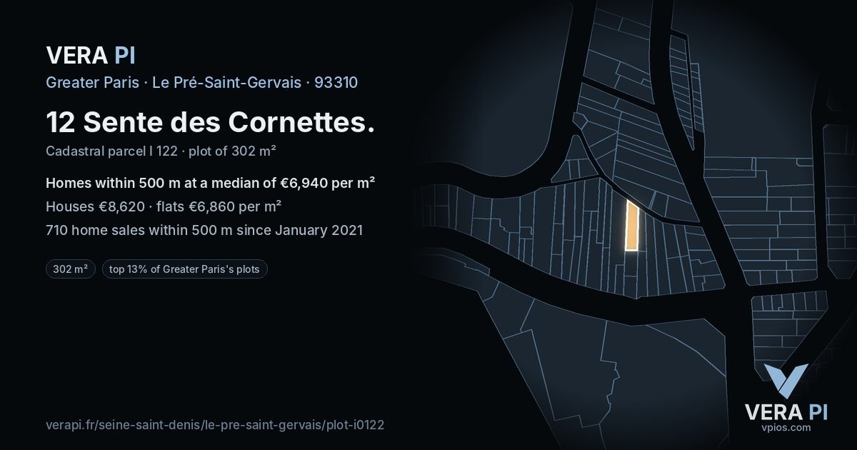 12 Sente des Cornettes, Le Pré-Saint-Gervais at night – the plot lit, the parcels around coloured by the prices near them